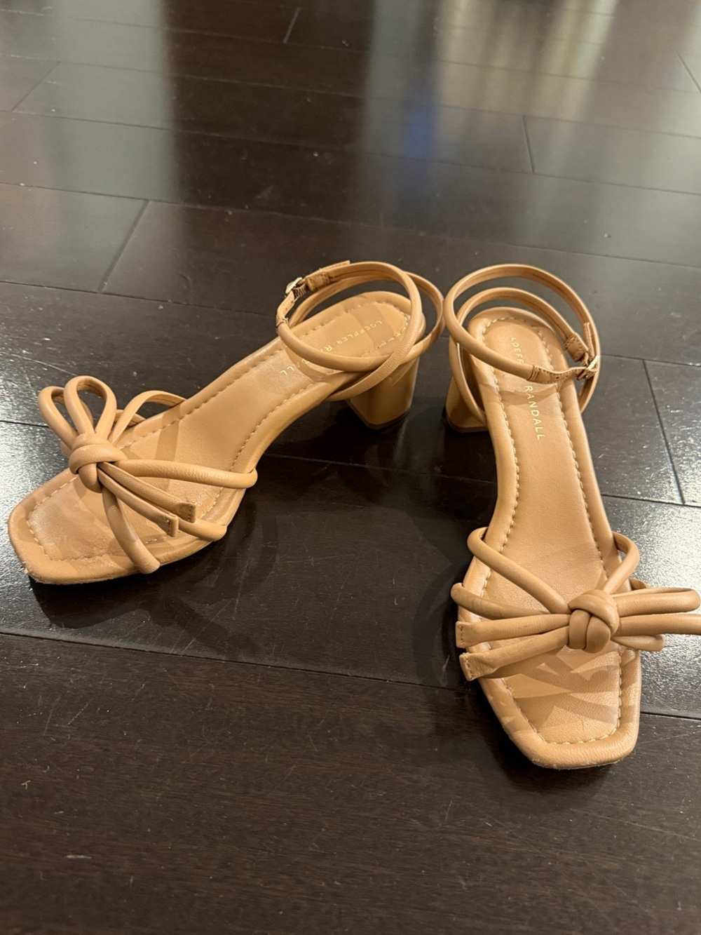 Loeffler Randall Tan Knot-Strap Block Heel Sandals